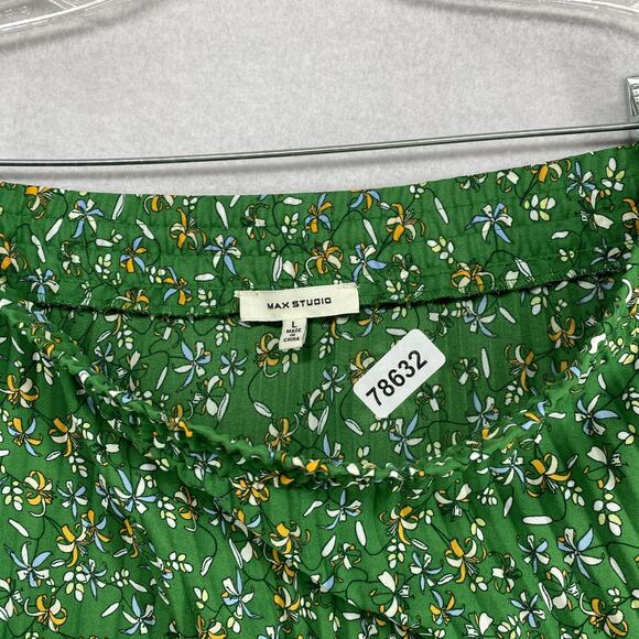 MAX STUDIO Skirt Medium Ditsy Floral Pleated Midi Lightweight Breathable Green - Picture 11 of 11